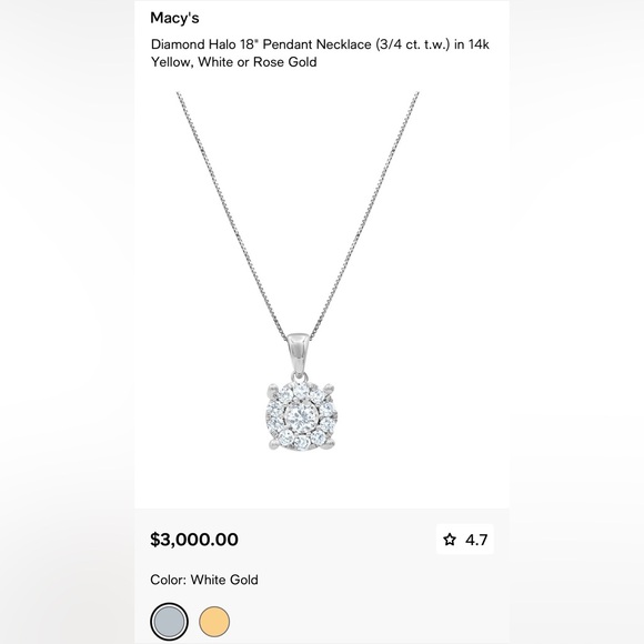 DIAMOND HALO 18” PENDANT NECKLACE 3/4ct.tw.) 14k WHITE GOLD - Picture 5 of 8